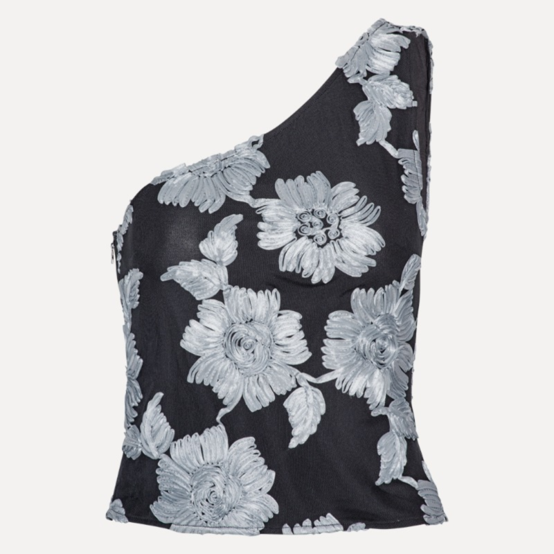 FLOWER MESH TOP IN GREY PRINT