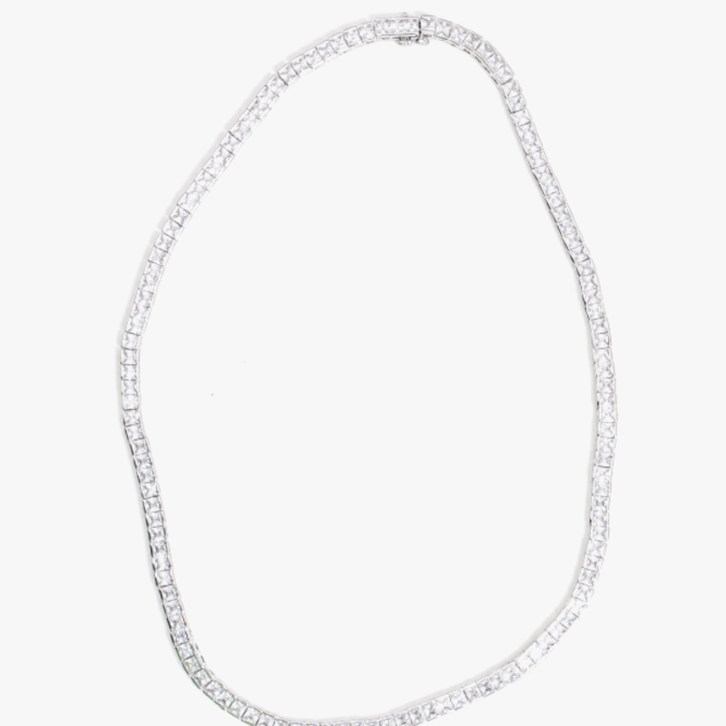 SQUARE TENNIS NECKLACE IN WHITE SILVER