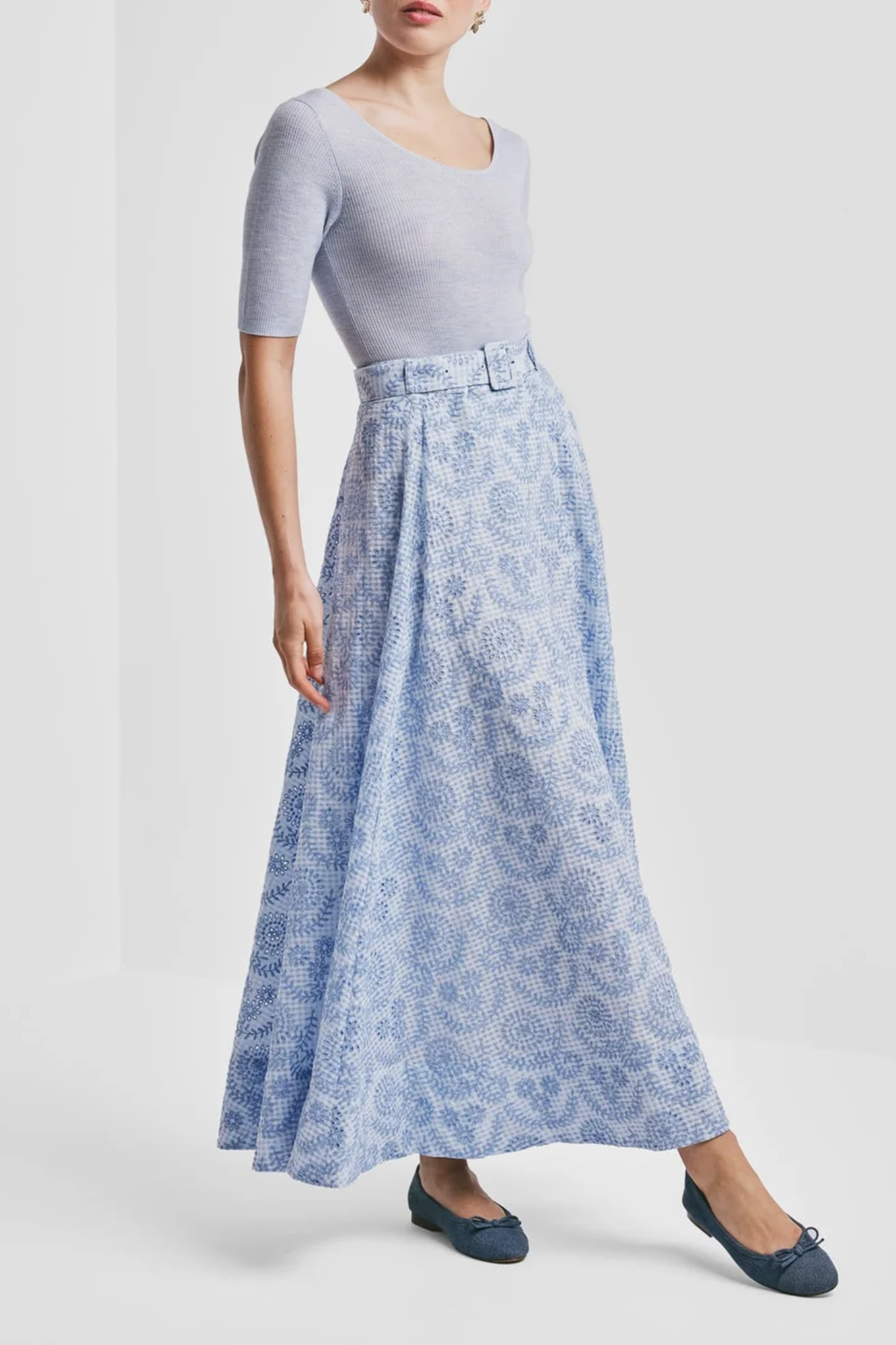 1 BY TIMO CHECKS MAXI SKIRT LIGHT BLUE - Image 1