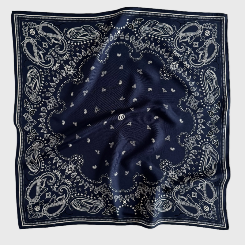 LE SCARF PAISLEY SCARF / NAVY, BLACK & WHITE / 65X65