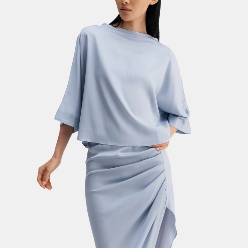 AHLVAR GALLERY THEA SILK TEE DENIM BLUE