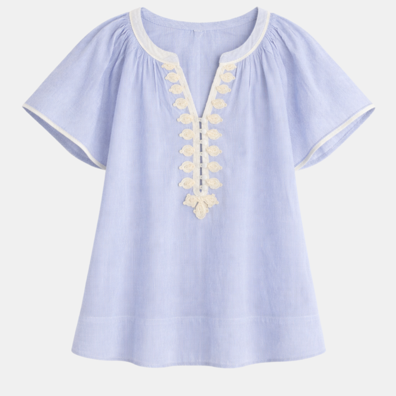 ROSE AND ROSE CLEMATIS TOP BLUE STRIPE