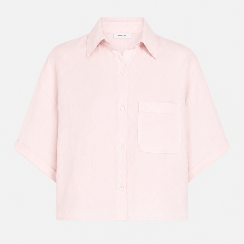 PENN & INK SHORT LINEN SHIRT LIGHT PINK