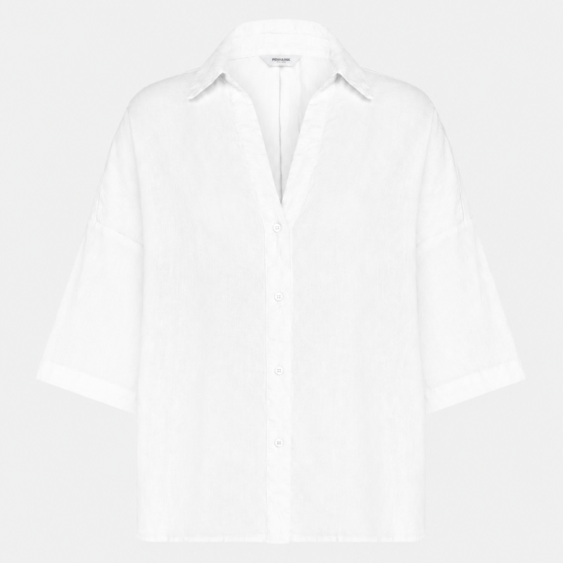 PENN & INK WIDE LINEN SHIRT WHITE