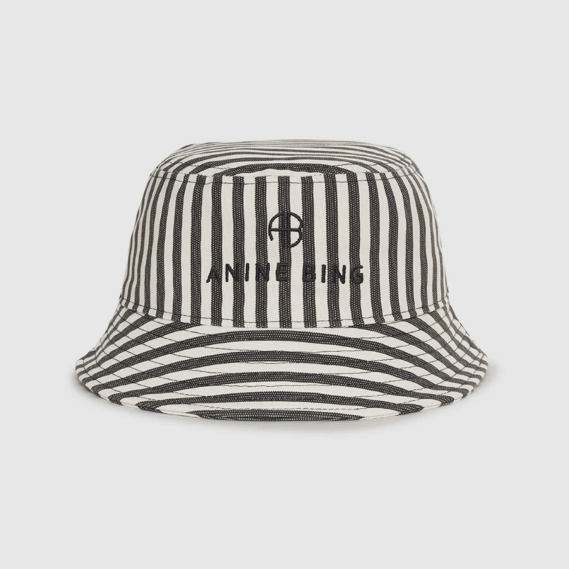 ANINE BING NICKS BUCKET HAT WHITE BLACK STRIPE