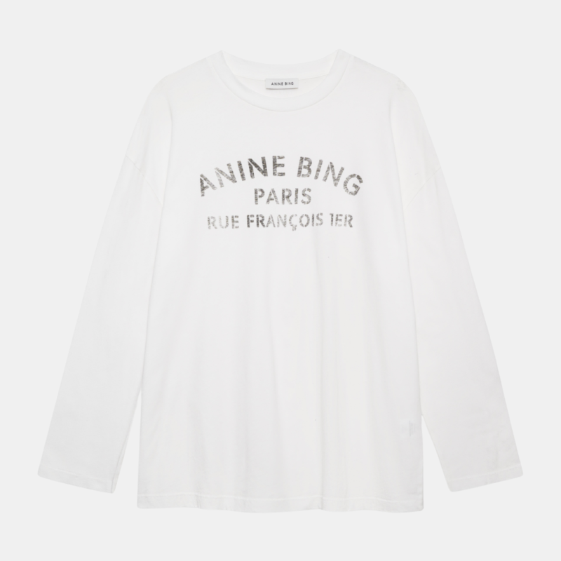 ANINE BING IVAN LONG SLEEVE NEW YORK STENCIL IVORY