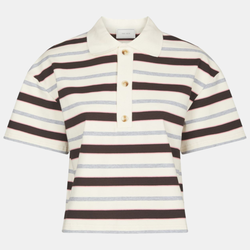 NEO NOIR VENNERA TRIPLE STRIPE POLO TEE GREY