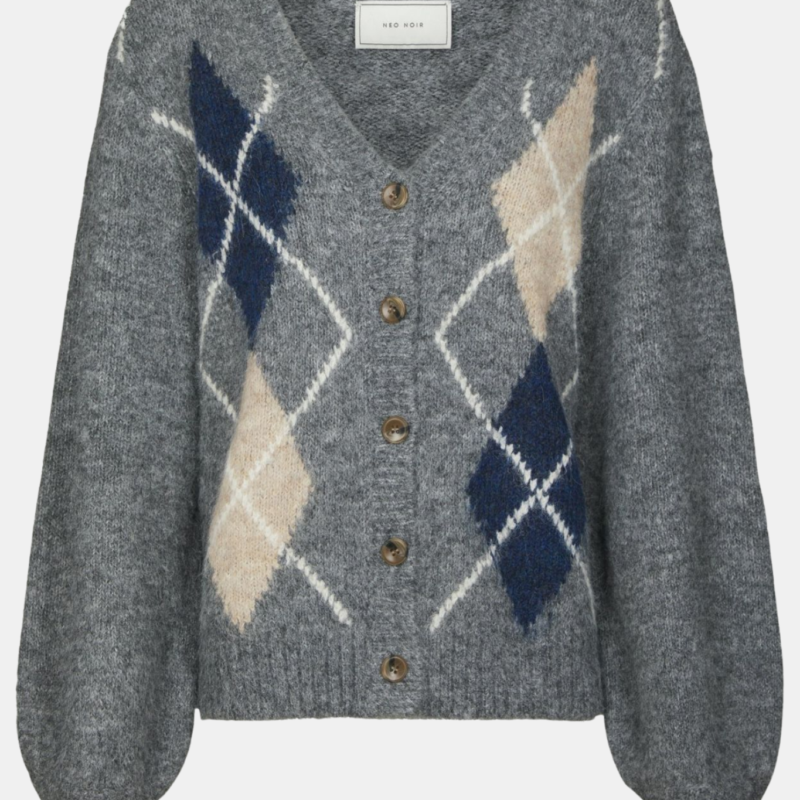 NEO NOIR BELENEY SMALL CHECK FLUFF CARDIGAN DARK GREY
