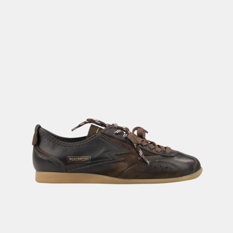 MOACONCEPT IKIGAI EBONY BRUSHED LEATHER BROWN SUEDE DETAILS