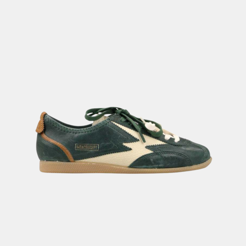 MOACONCEPT IKIGAI FOREST GREEN LEATHER OFF WHITE AND COGNAC DETAILS
