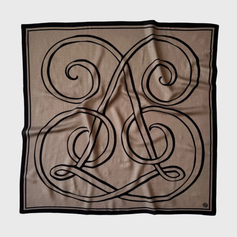 LESCARF WOOL MONOGRAM SCARF GREIGE 80 CM