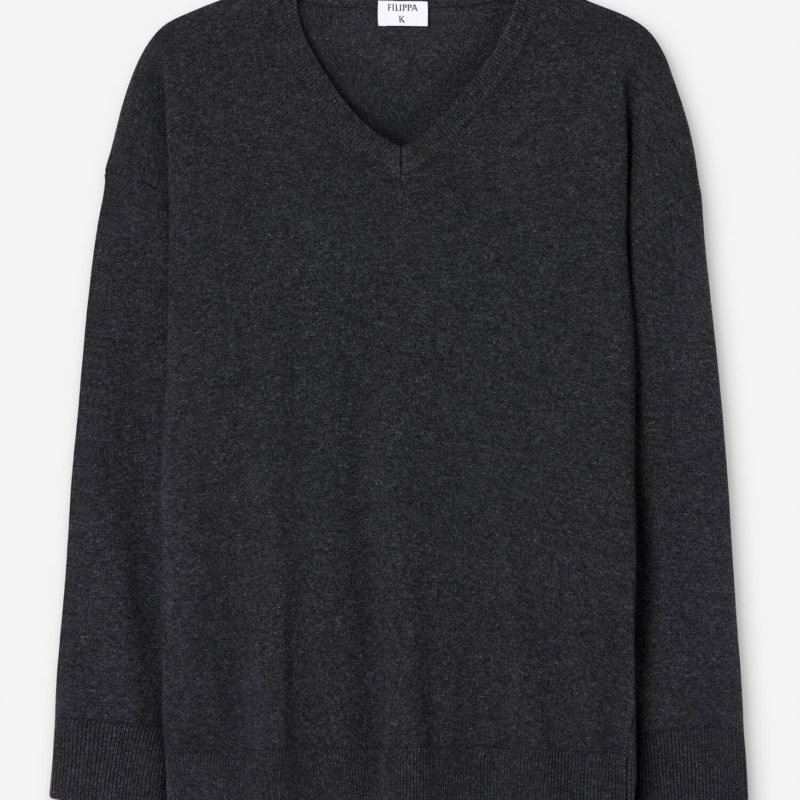 FILIPPA K SOFT WOOL V-NECK SWEATER ANTHRACITE MELANGE