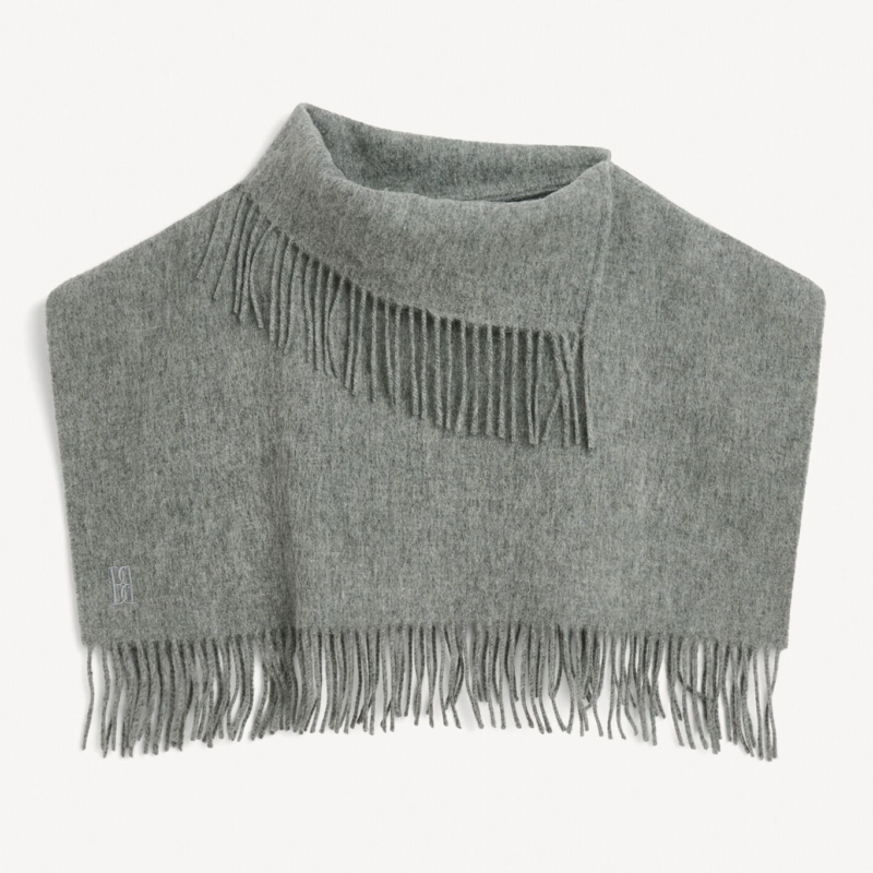 BY MALENE BIRGER TURTLA WOOL FRINGE BIB GREY MELANGE
