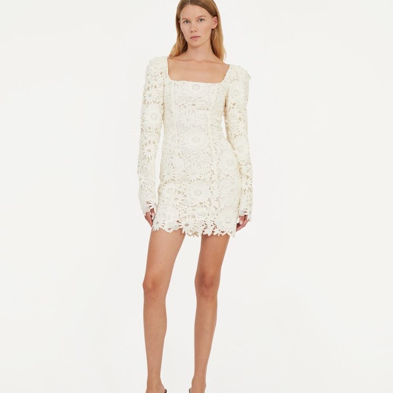 3D LACE MINI DRESS IN EGRET