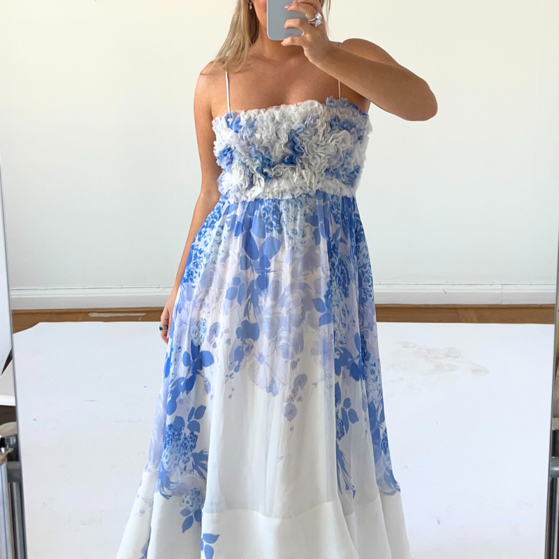 ORGANZA STRAP DRESS IN SKYLIGHT