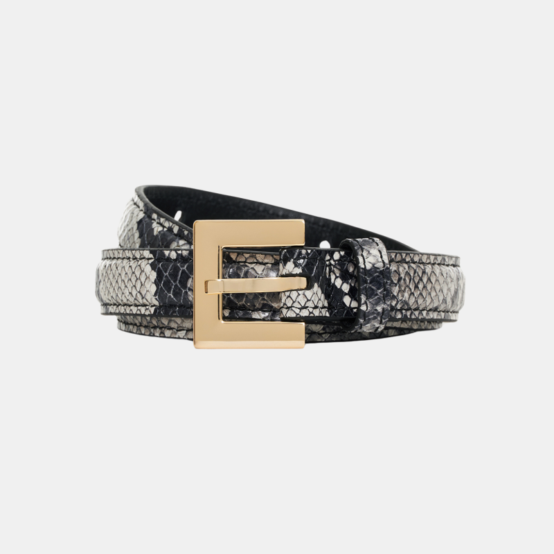 ANINE BING NICOLA BELT BLACK AND WHITE SNAKE