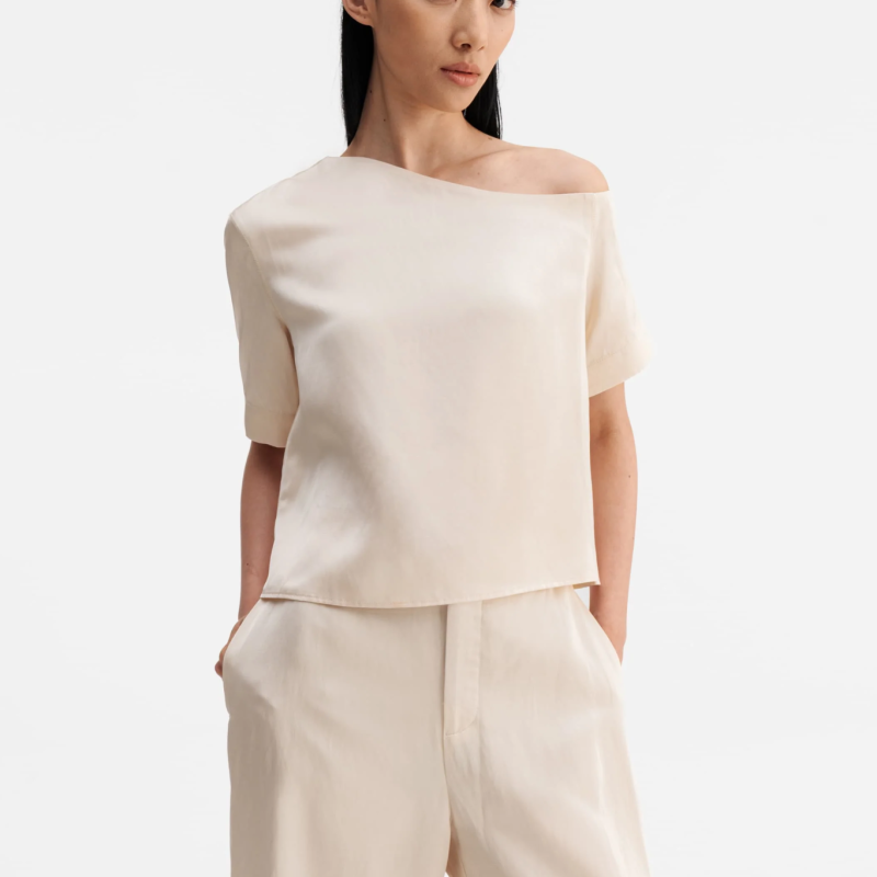 AHLVAR GALLERY CHIMA CROPPED LINEN BLOUSE CREAM