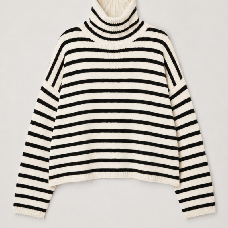 LISA YANG ZERLINA STRIPES SWEATER OYSTER/DARK OAK
