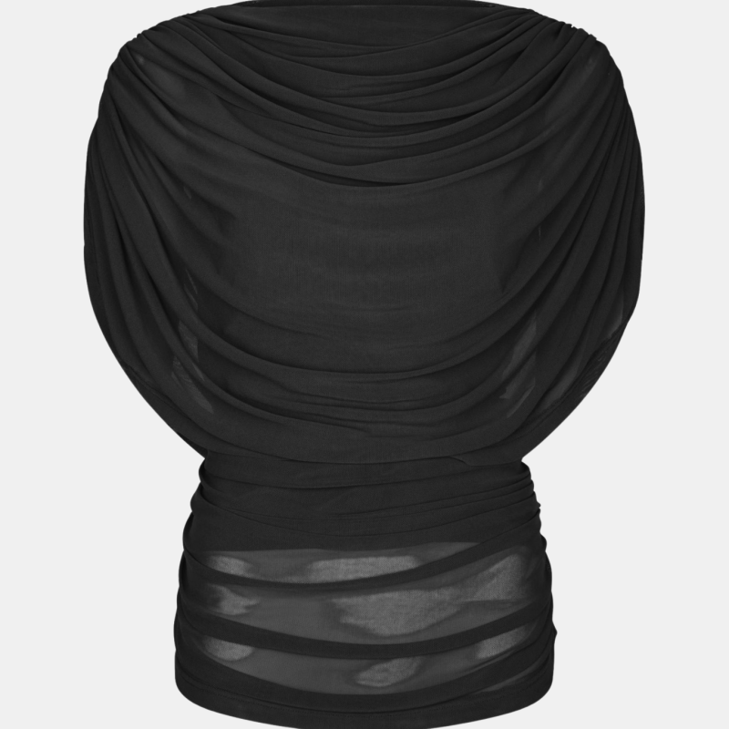 NEO NOIR COTTUNA DRAPY MESH TOP BLACK