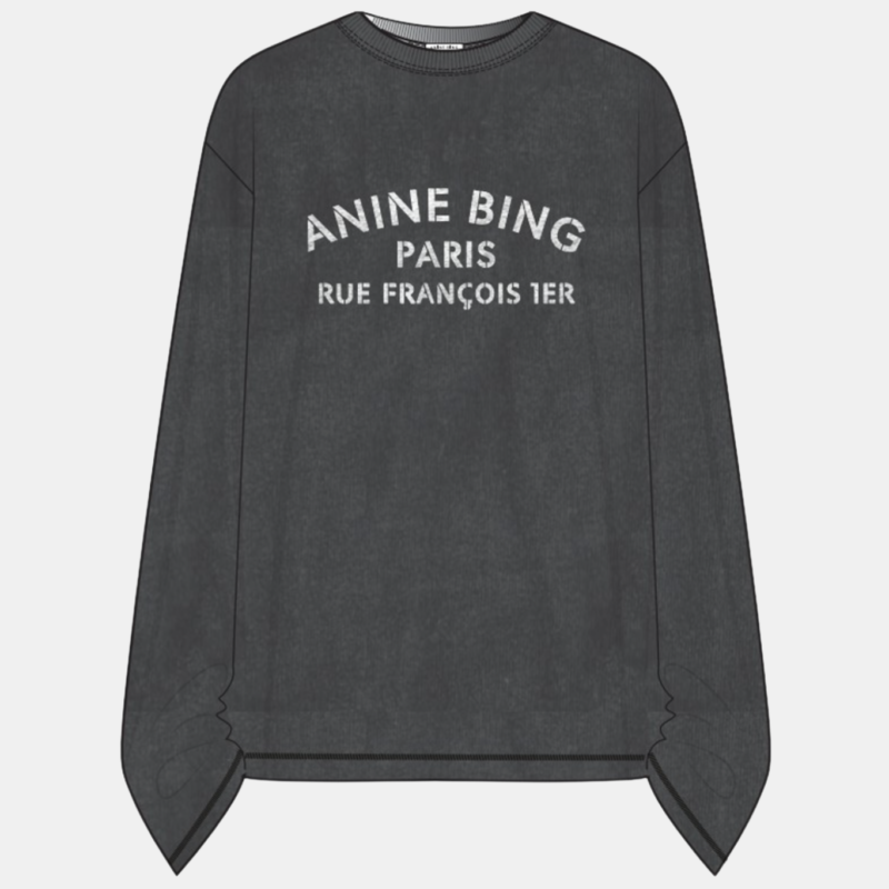 ANINE BING IVAN LONG SLEEVE PARIS STENCIL 
WASHED BLACK