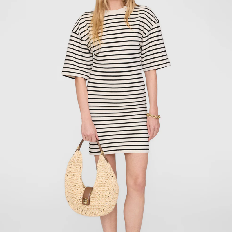 MONA DRESS IN BLACK STRIPE FRENCH TERRY