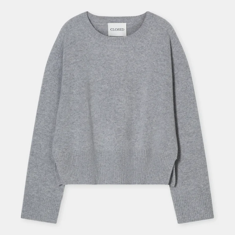 CREW NECK WIDE SLEEVE IN LIGHT GREY MELANGE