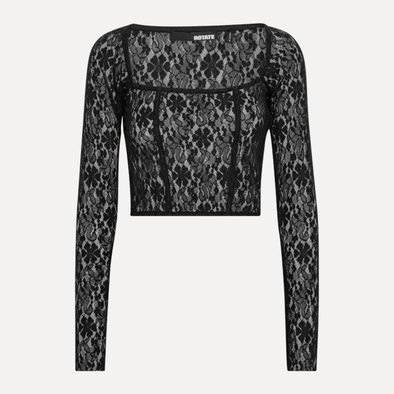 LACE LONG SLEEVE TOP IN BLACK