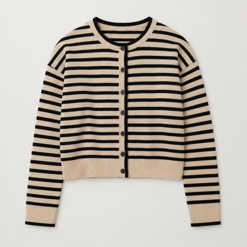 LISA YANG MARIT STRIPES CARDIGAN OYSTER BLACK STRIPES