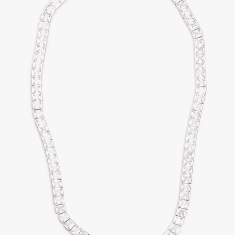THICK SQUARE TENNIS NECKLACE IN WHITE SILVER
