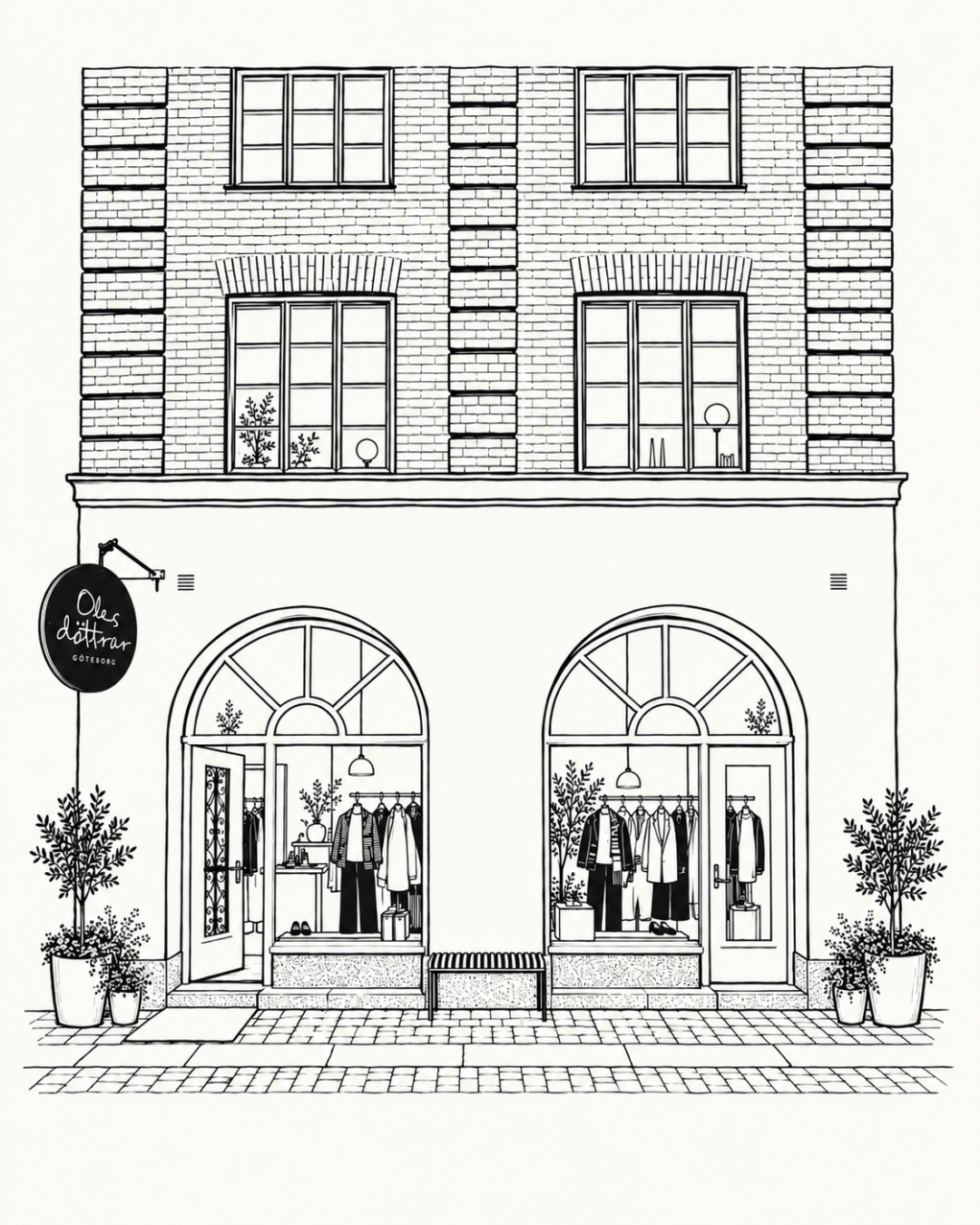 Illustration of the Oles Döttrar store on Södra Vägen in Gothenburg