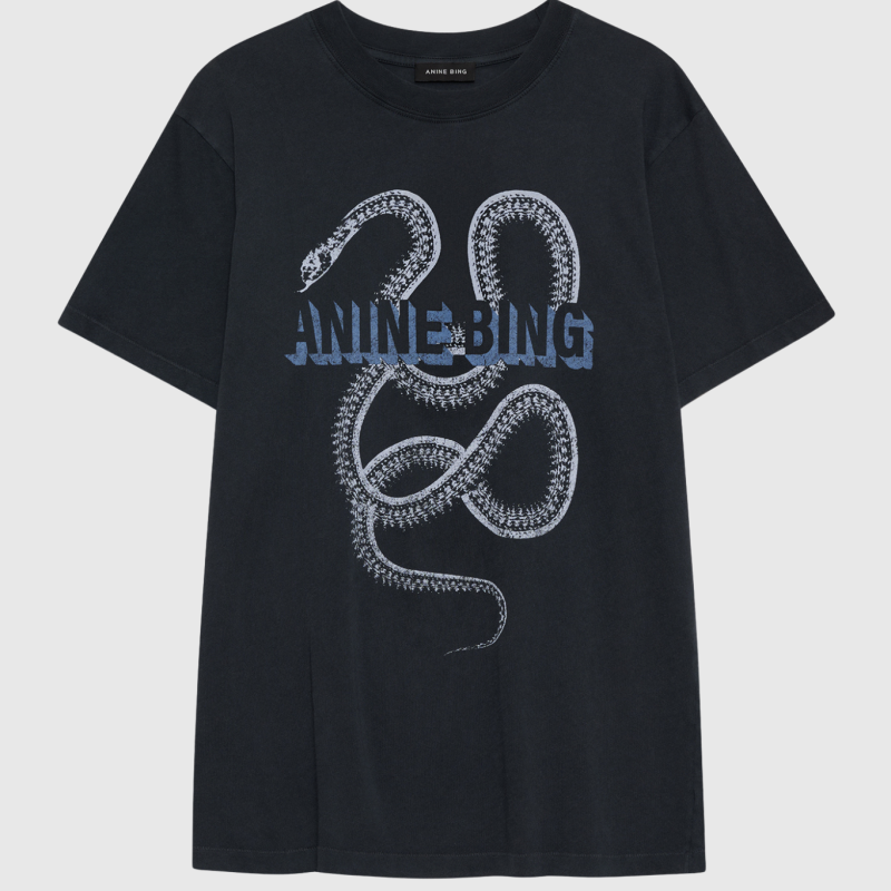 ANINE BING LILI TEE SNAKE WASHED BLACK