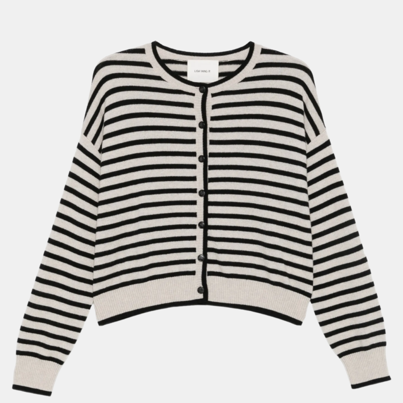 LISA YANG MARIT STRIPES CARDIGAN OYSTER BLACK STRIPES