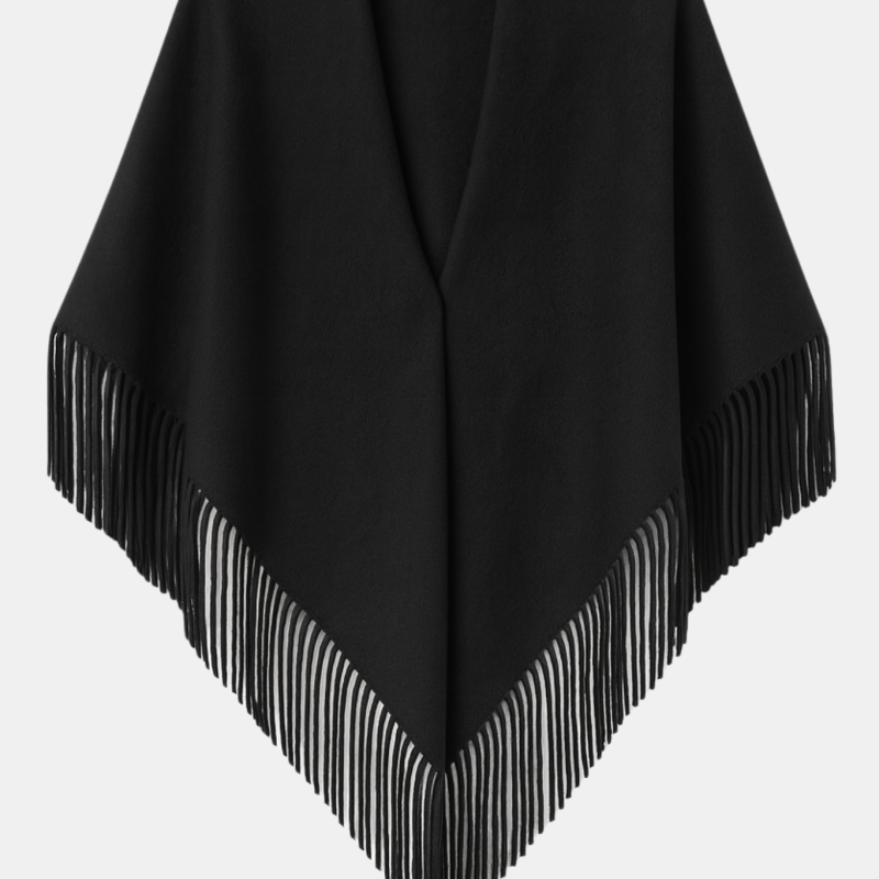 MINA PLAIN FRINGES CASHMERE SCARF IN NOIR